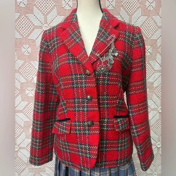 Talbots Petite Red Tartan Wool Blend Blazer | Classic Preppy | 12P - Picture 10 of 10
